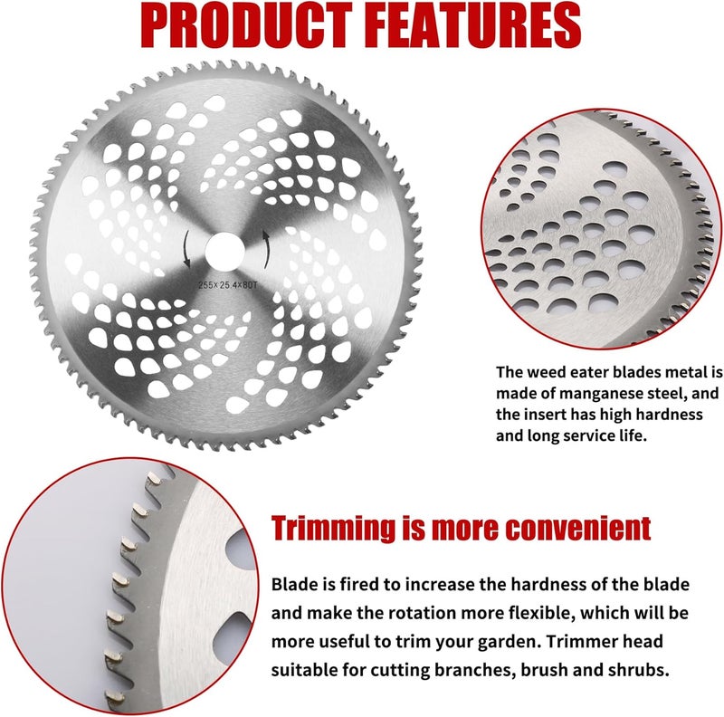 Azushwer 10" x 80T Carbide Tip Brush Cutter Trimmer Blades & 9" x 36 Teeth Carbide Tipped Blades & 10" x 3 Teeth Carbon Blades with Adapter Kit - Image 5